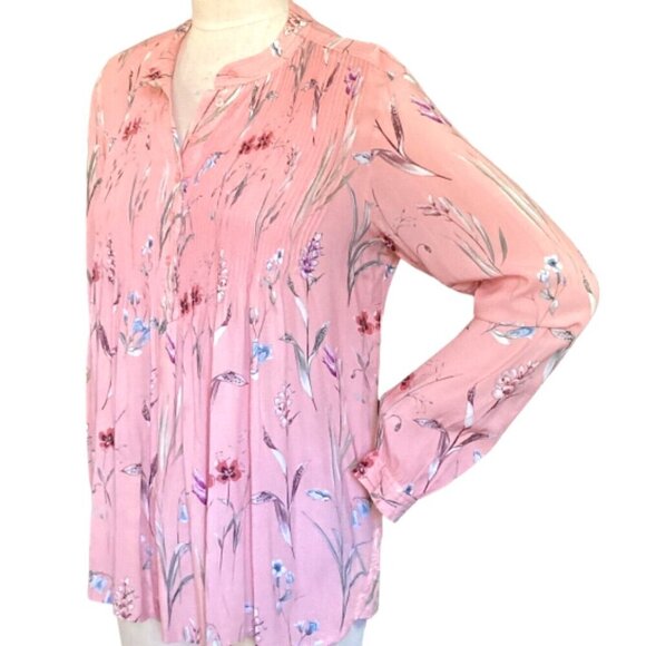 Sundance Floral Half-Button-Front Pinch Pleat Bodice Tunic Top Sz M Pink 108K - Picture 3 of 7